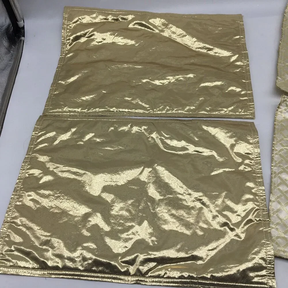 Set of Vintage 4 Shiny Gold Fabric  Placemats Reversible Geometric Pattern